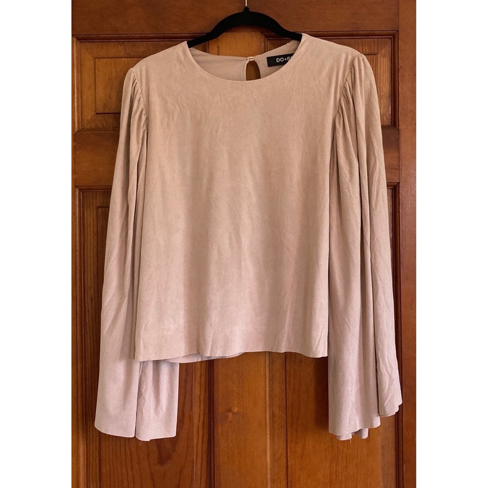 DO BE Womens M Blush Pink Faux Suede Bell Sleeve Top Romantic Chic Night Out
